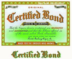 Certified Bond cigar box label