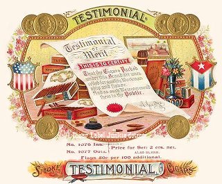 Testimonial- cigar box label