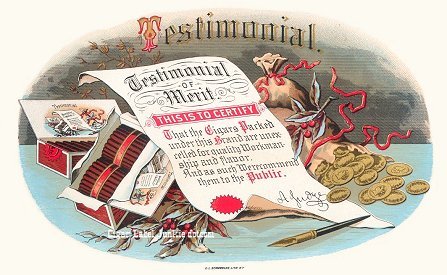 Testimonial- cigar box label