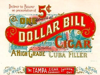 Dollar Bill cigar box label