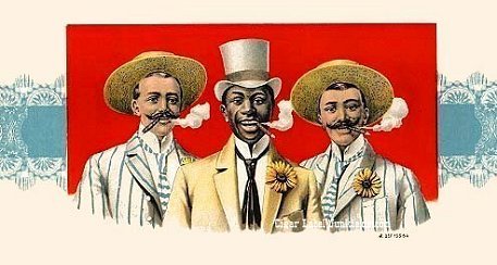 UT 3 Men Smoking- cigar box label