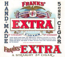 Franks Extra cigar box label