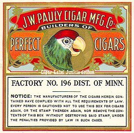 JW Pauly cigar box label