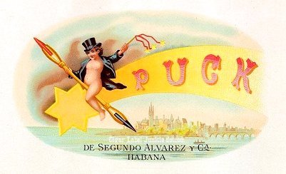 Puck early cigar box label