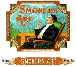 men smoking theme cigar label